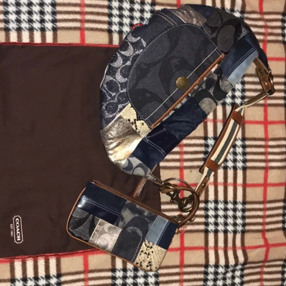 Authentic Denim Coach Patchwork bag and wristlet